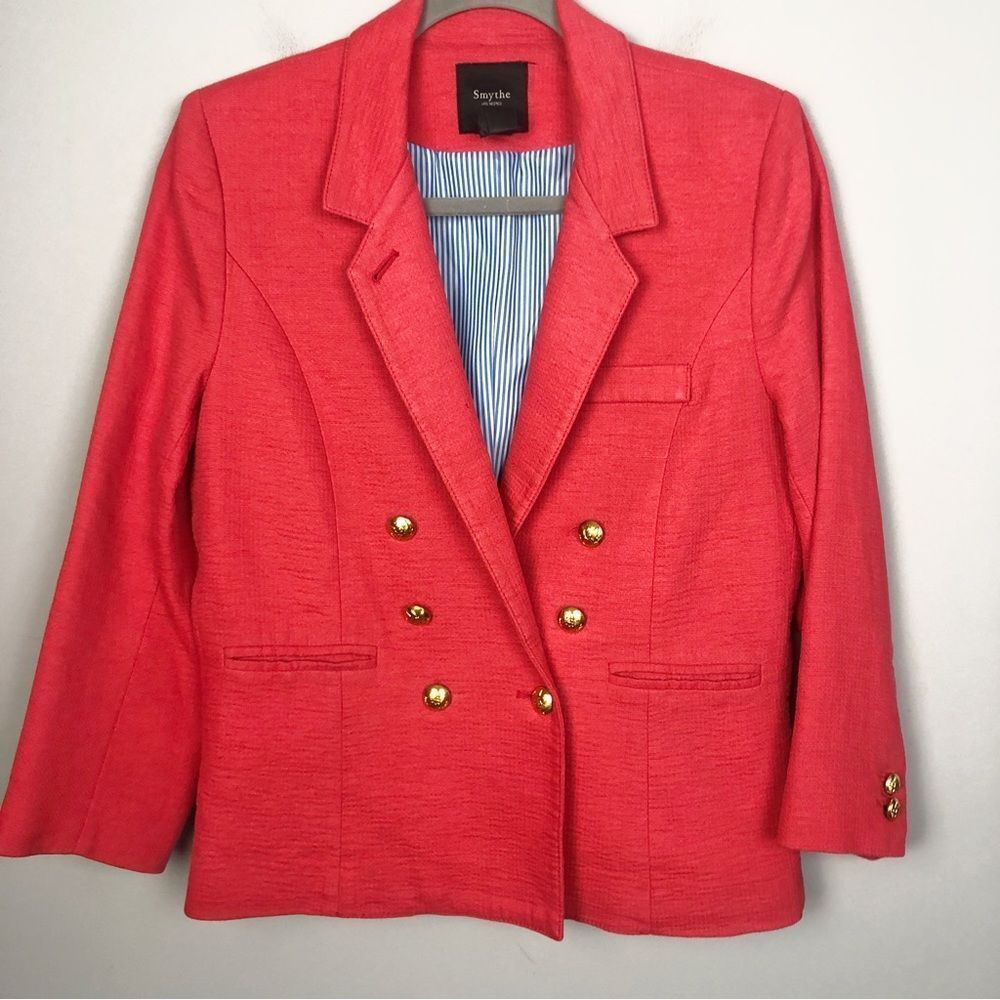 SMYTHE | Coral Orange Blazer Suit Jacket Gold Buttons Women’s Size 12